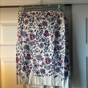 Floral Print Skirt - White with Red and Blue Accents